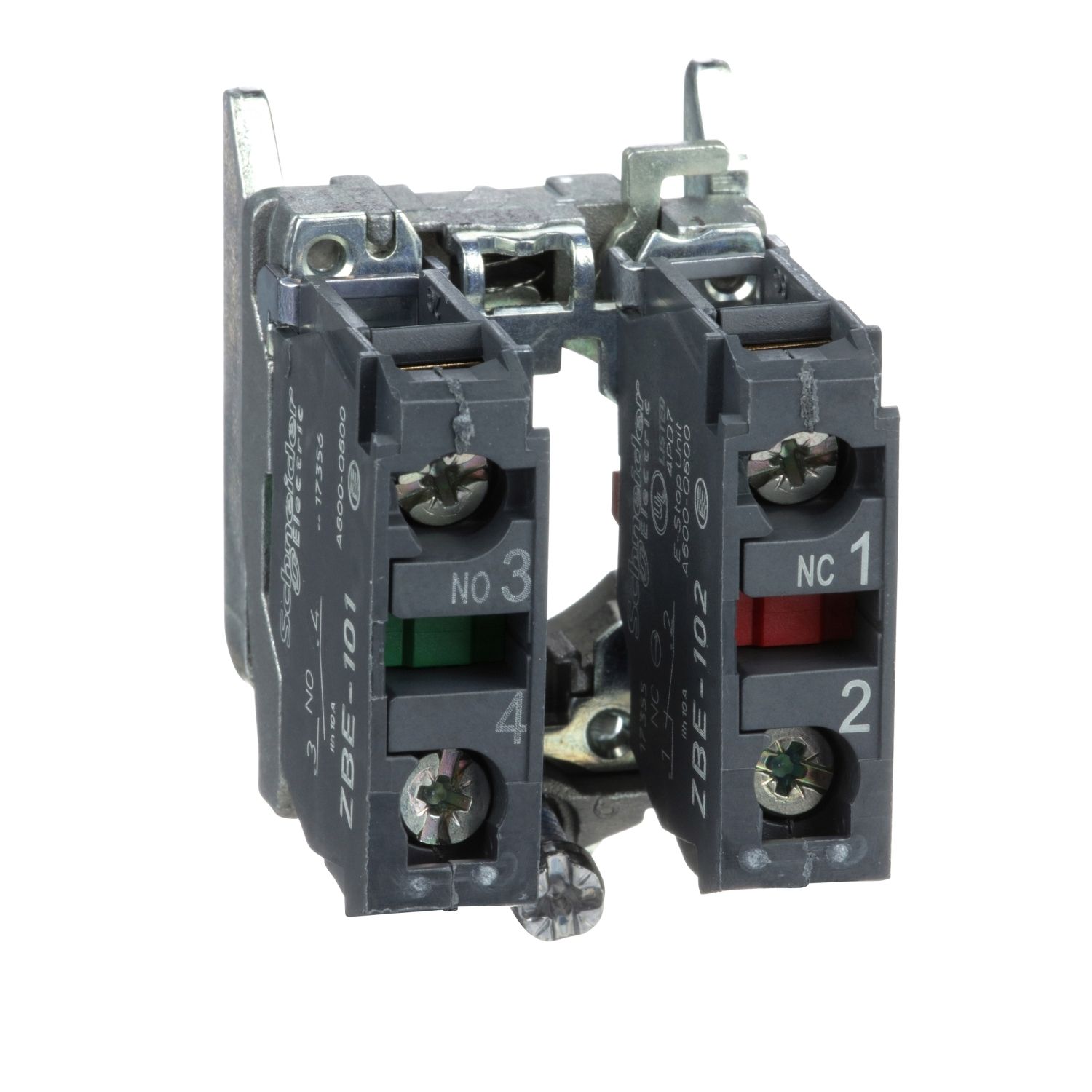 Picture of Single contact block with body fixing collar, Harmony XB4, metal, screw clamp terminal, 1NO+1NC