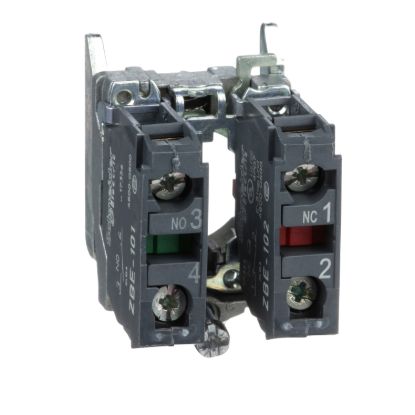 Picture of Single contact block with body fixing collar, Harmony XB4, metal, screw clamp terminal, 1NO+1NC