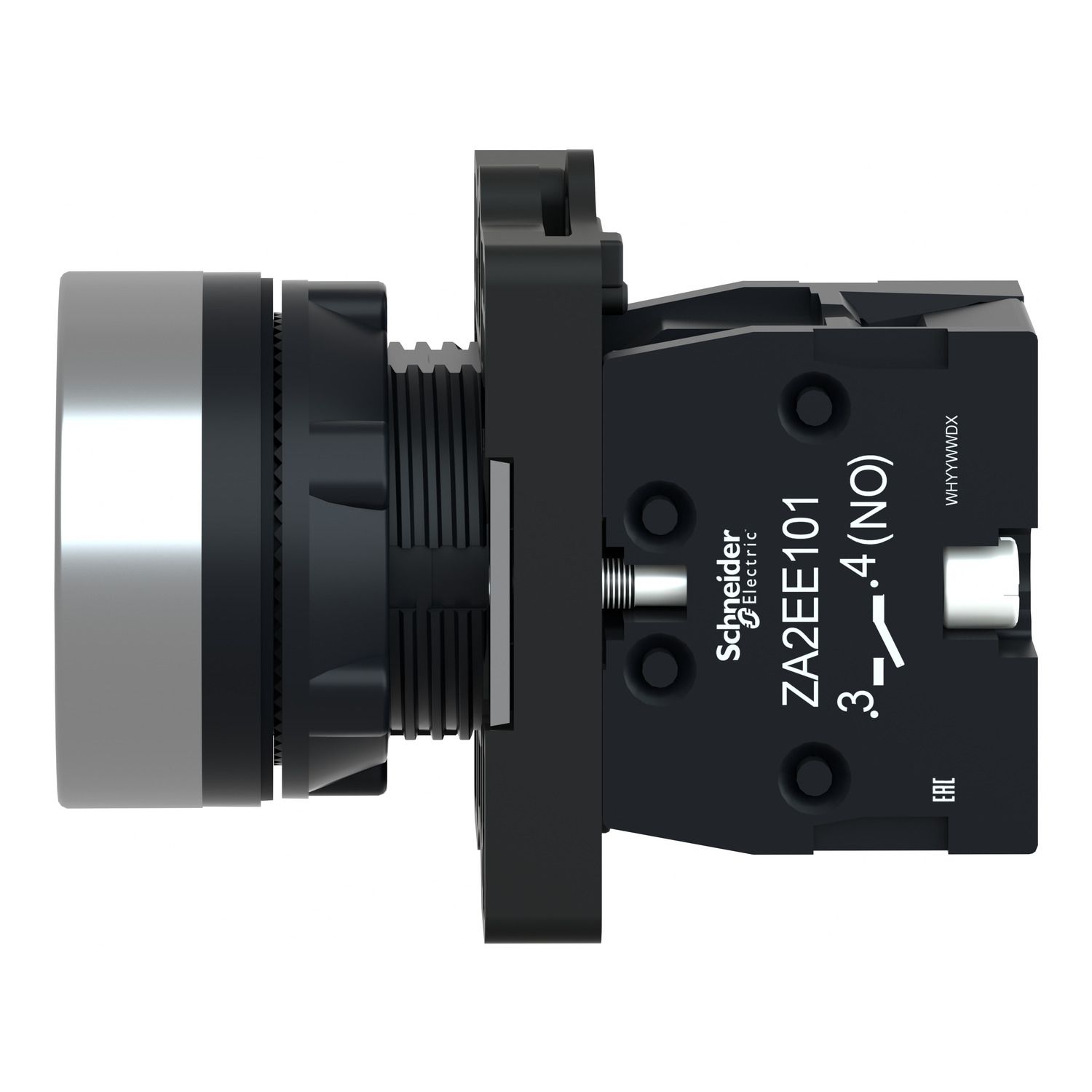 Picture of Complete push button, Easy Harmony XA2, plastic, flush, black, 22mm, spring return, marked UP ARROW, 1NO