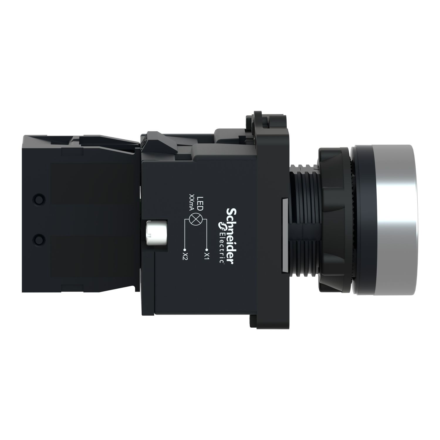 Picture of Complete illuminated push button, Easy Harmony XA2, plastic, flush, white, 22mm, spring return, 380V AC, 1NO
