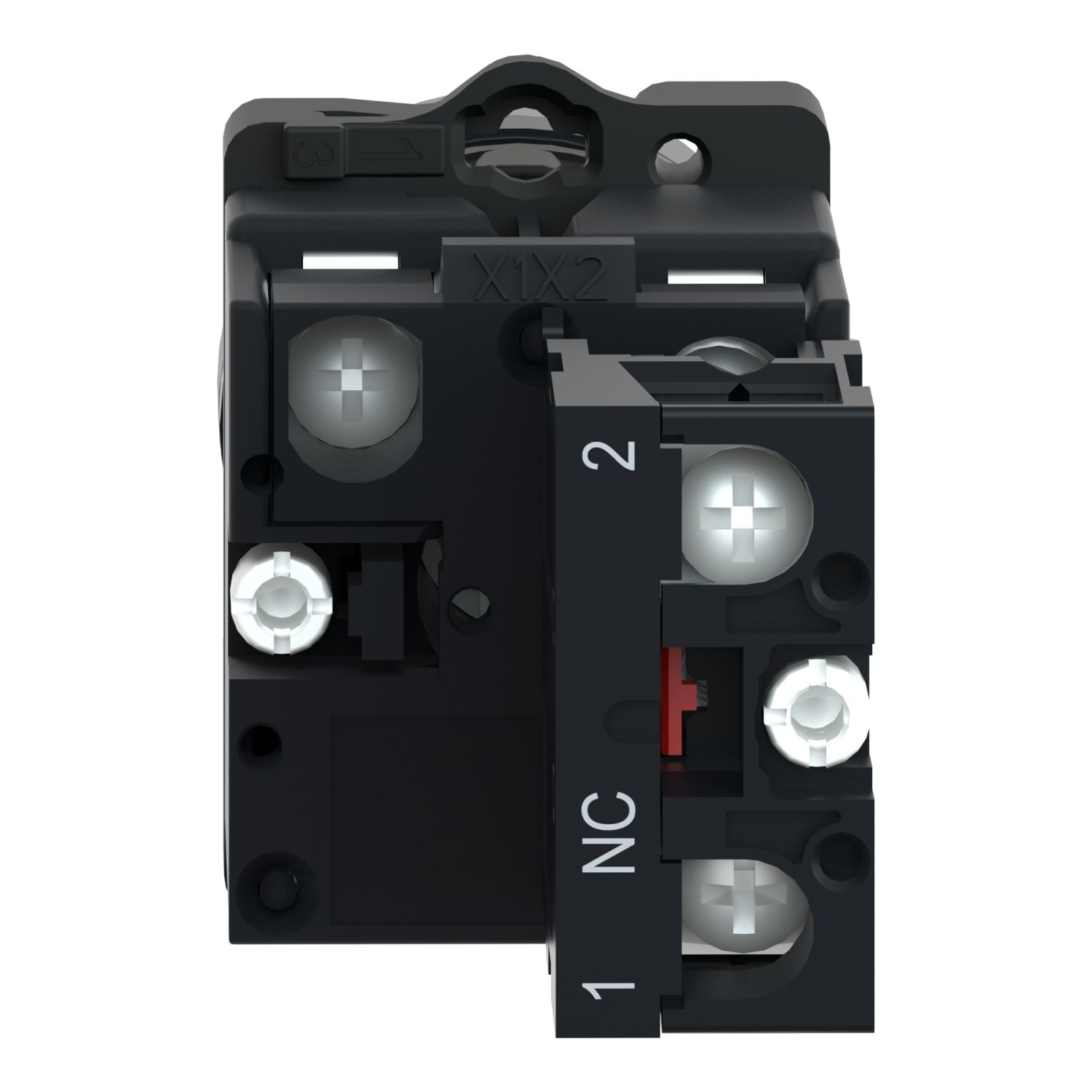 Picture of Complete illuminated push button, Easy Harmony XA2, plastic, flush, red, 22mm, spring return, 24V AC DC, 1NC