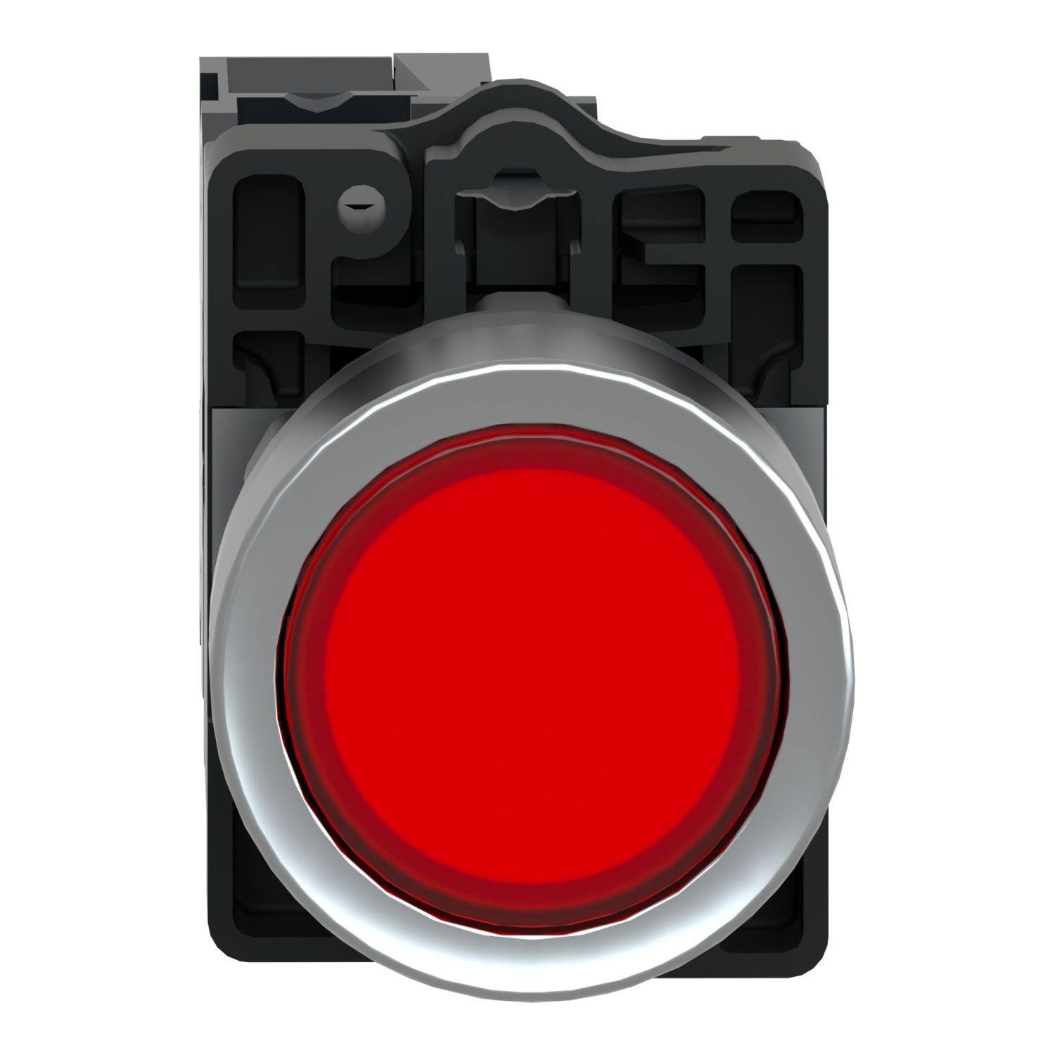 Picture of Complete illuminated push button, Easy Harmony XA2, plastic, flush, red, 22mm, spring return, 24V AC DC, 1NC
