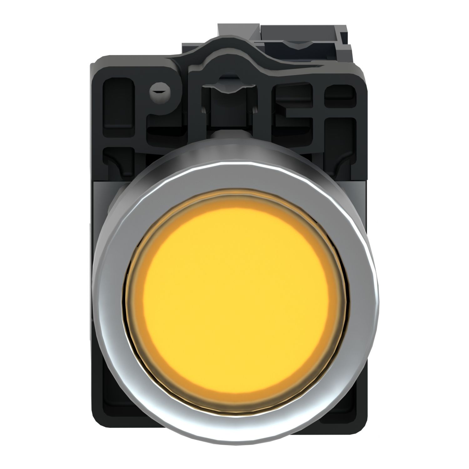 Picture of Complete illuminated push button, Easy Harmony XA2, plastic, flush, amber, 22mm, spring return, 24V AC DC, 1NO