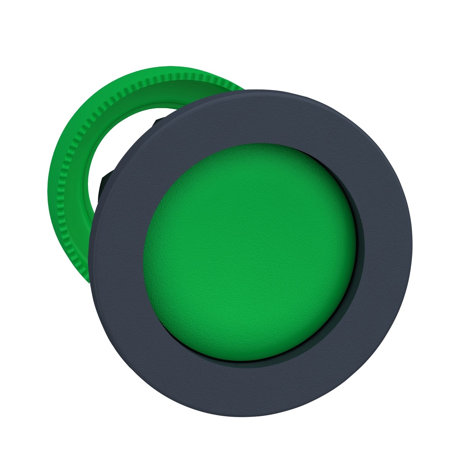 Picture of Harmony XB5, Antimicrobial Flush mounted push button head, plastic, recessed, green, 30mm, spring return, unmarked, dark grey bezel