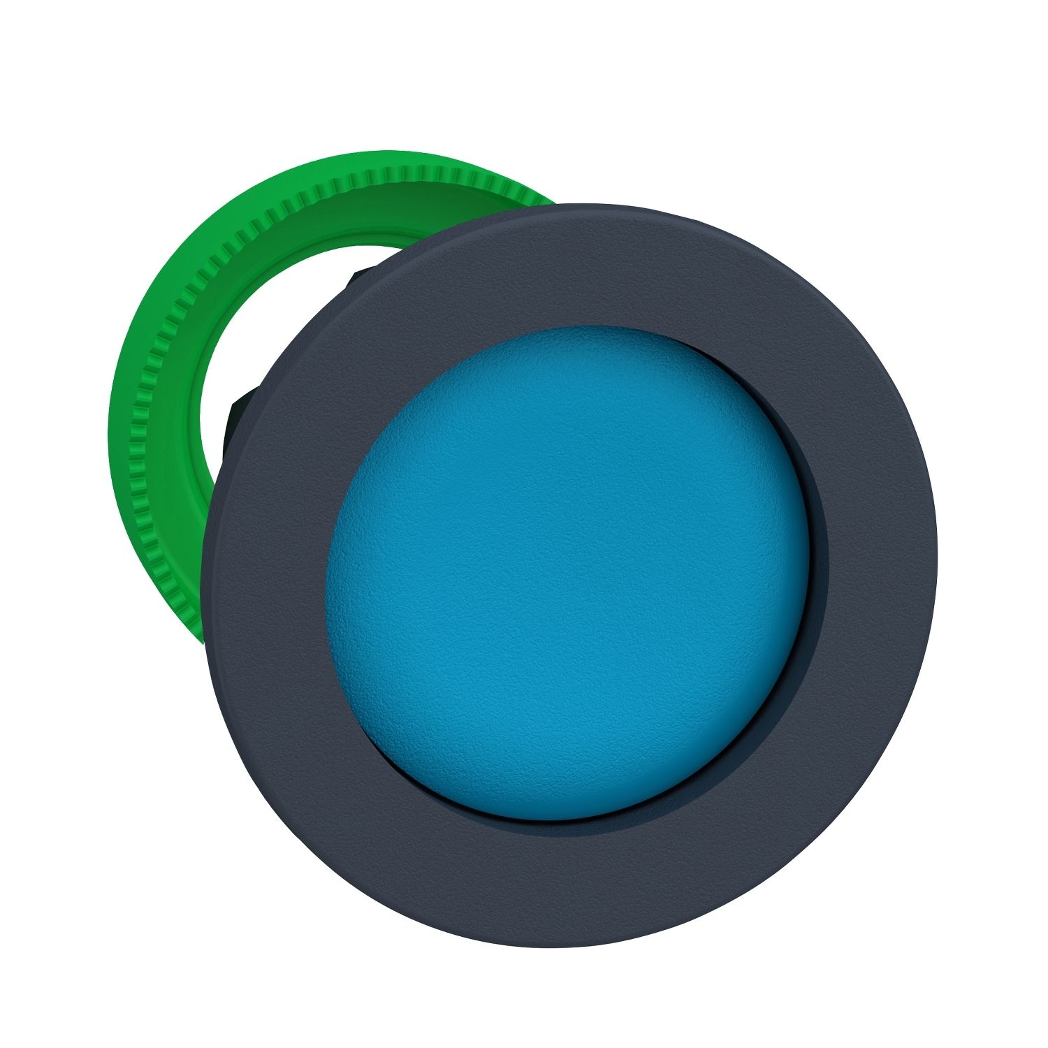 Picture of Harmony XB5, Antimicrobial Flush mounted push button head, plastic, recessed, blue, 30mm, spring return, unmarked, dark grey bezel