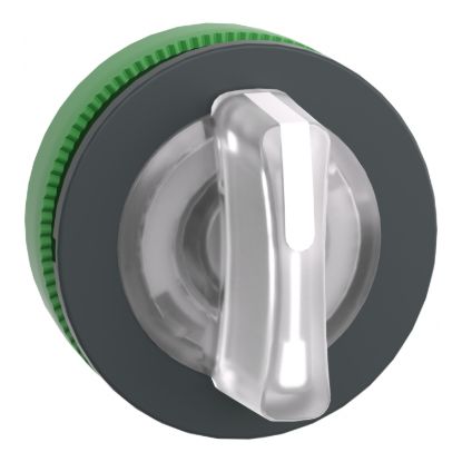 Picture of Head for illuminated selector switch, Harmony XB5, plastic, white handle, flush mounted, universal LED, 3 positions