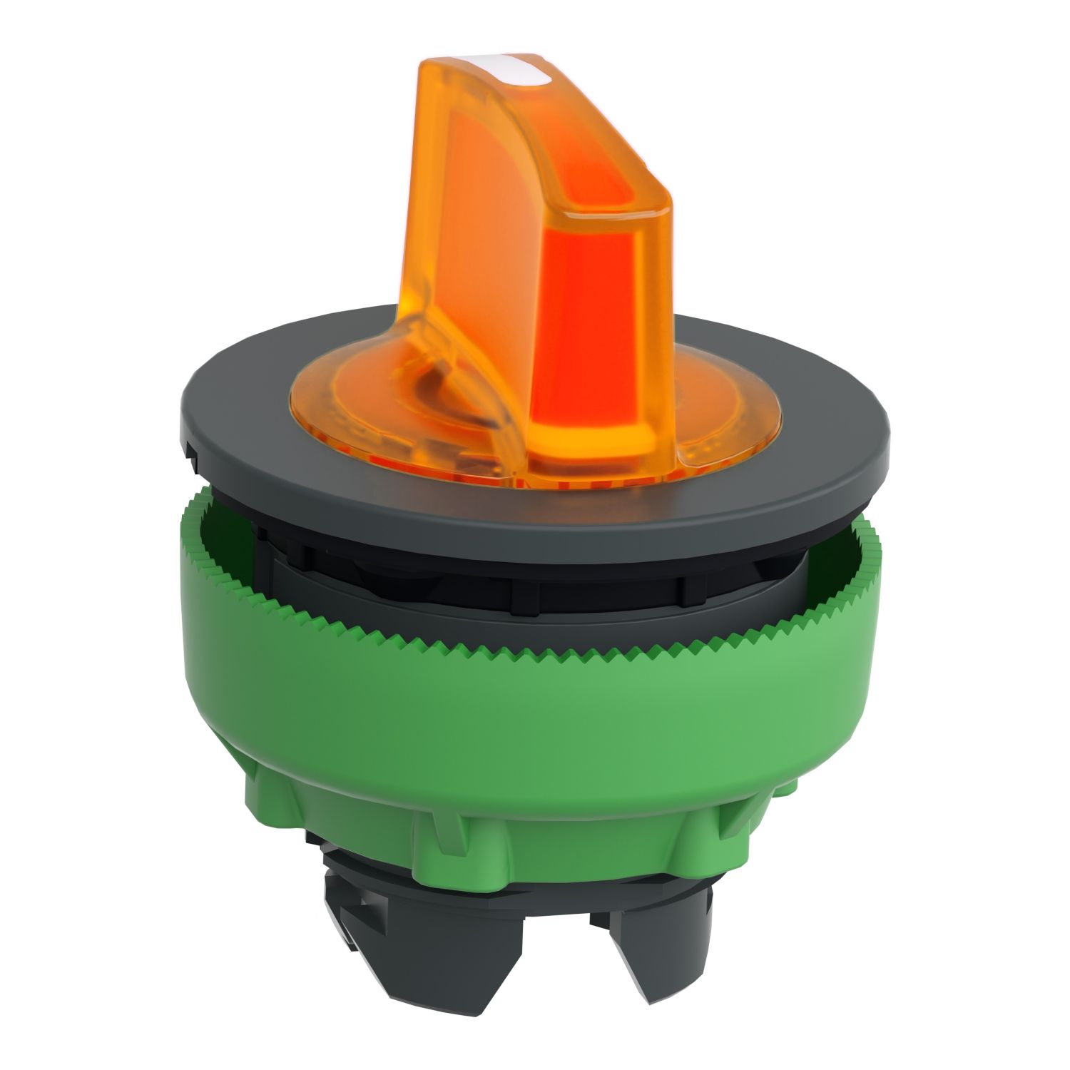 Picture of Head for illuminated selector switch, Harmony XB5, plastic, orange handle, flush mounted, universal LED, 3 positions