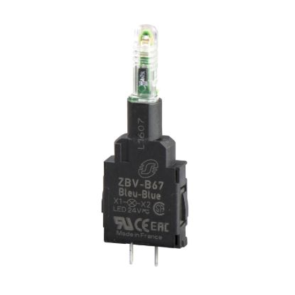 Picture of Light block, Harmony XB4, Harmony XB5, green, for head 22mm integral LED, pins for printed circuit board, 24V