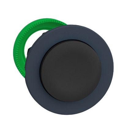 Picture of Harmony XB5, Antimicrobial Flush mounted push button head, plastic, projecting, black, 30mm, spring return, unmarked, dark grey bezel
