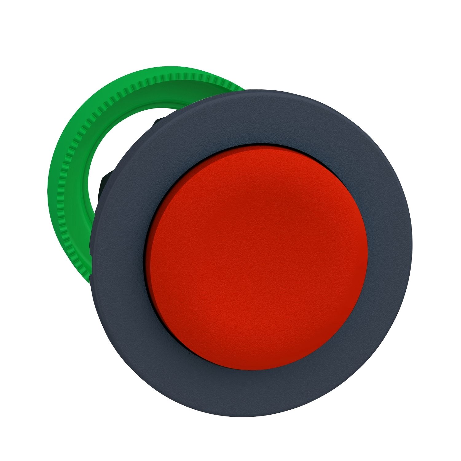 Picture of Harmony XB5, Antimicrobial Flush mounted push button head, plastic, projecting, red, 30mm, spring return, unmarked, dark grey bezel