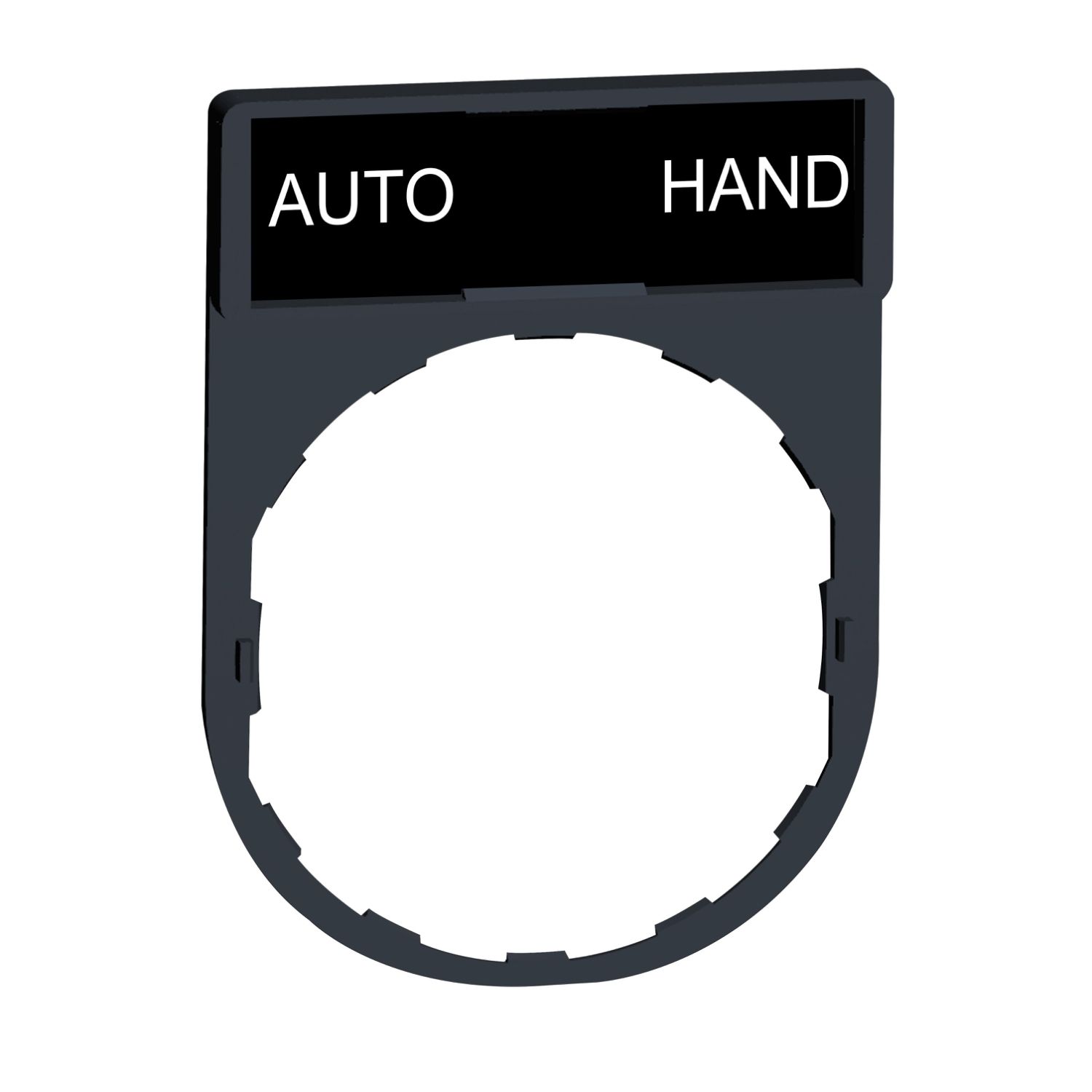 Picture of Legend holder, Harmony XB4, 30 x 40mm, plastic, 8 x 27mm legend, white marked AUTO-HAND