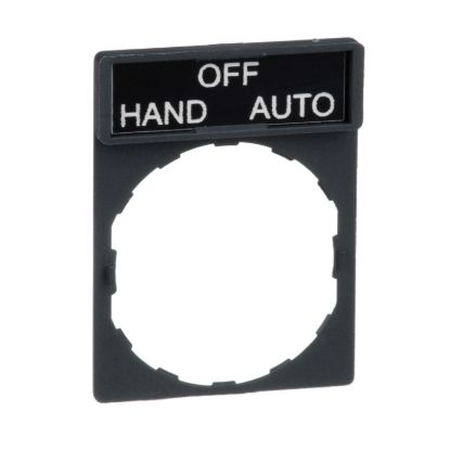 Picture of Legend holder, Harmony XB4, 30 x 40mm, plastic, 8 x 27mm legend, white marked HAND-OFF-AUTO