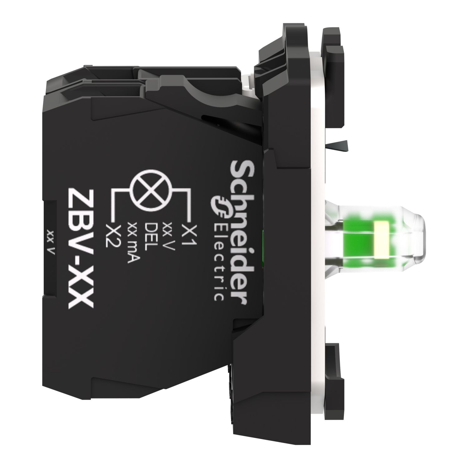 Picture of Complete body/contact assembly and light block, Harmony XB5, XB4, with body/fixing collar, universal LED, 110...120V, 1NO