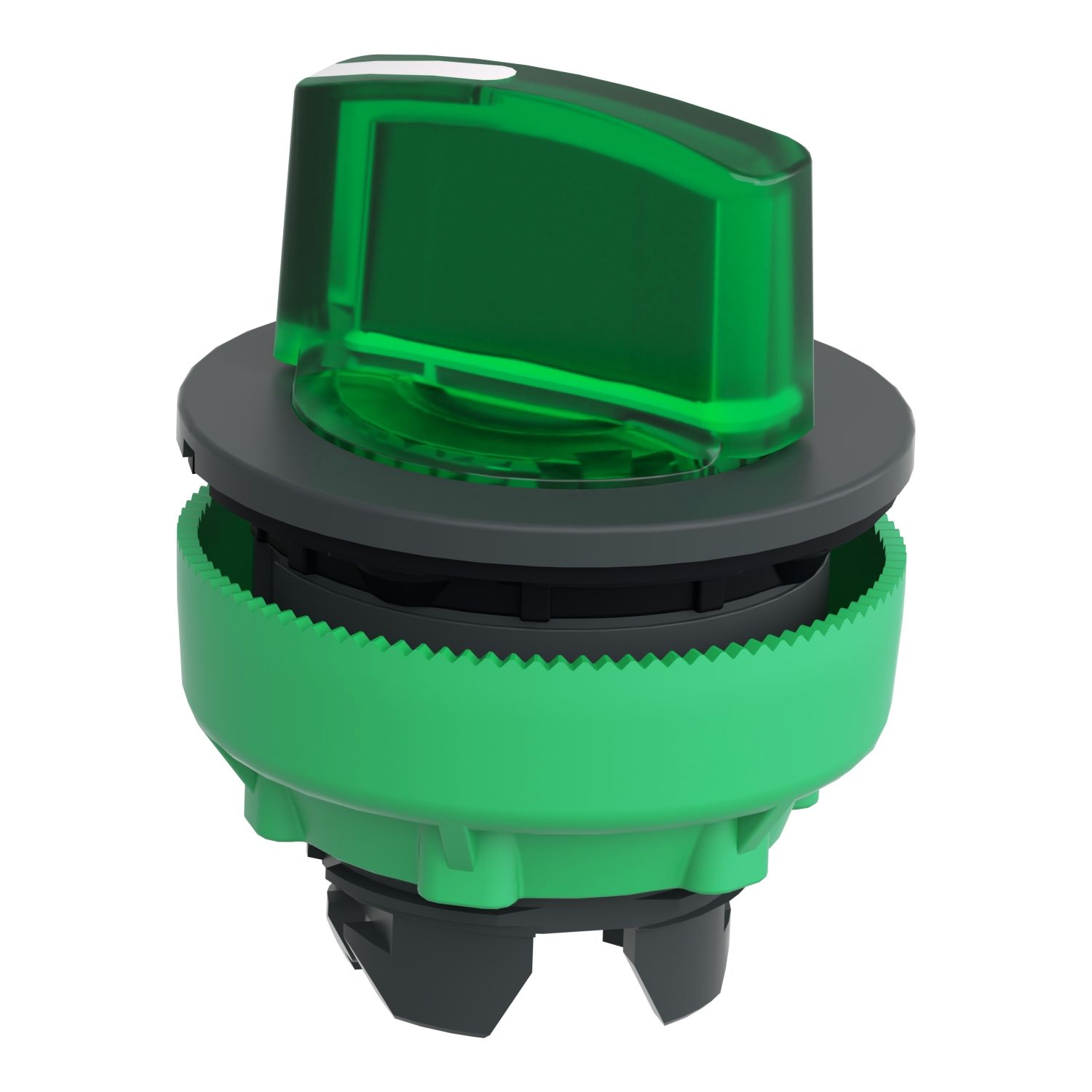 Picture of Head for illuminated selector switch, Harmony XB5, plastic, green handle, flush mounted, universal LED, 2 positions