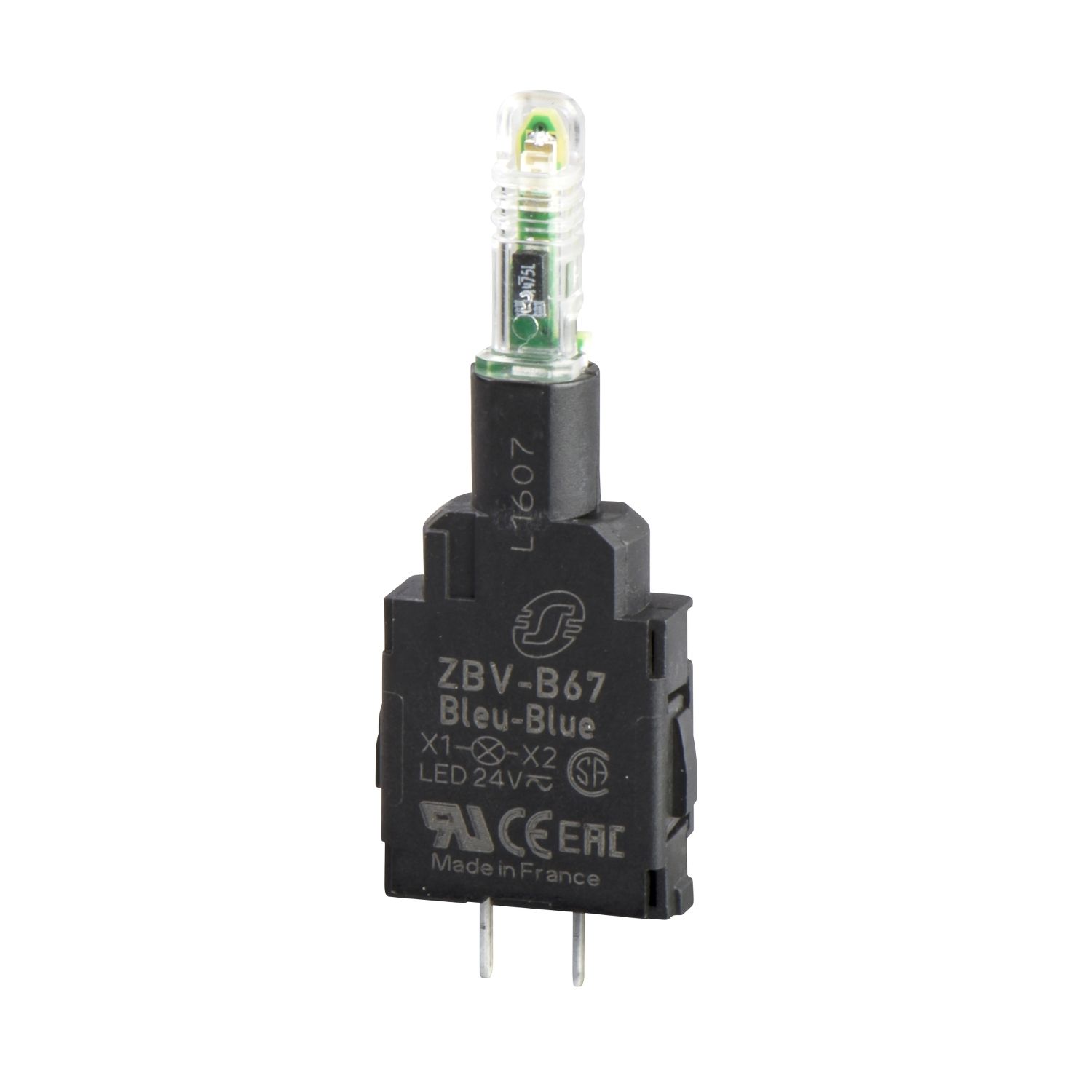 Picture of Light block, Harmony XB4, Harmony XB5, white, for head 22mm integral LED, pins for printed circuit board, 24V
