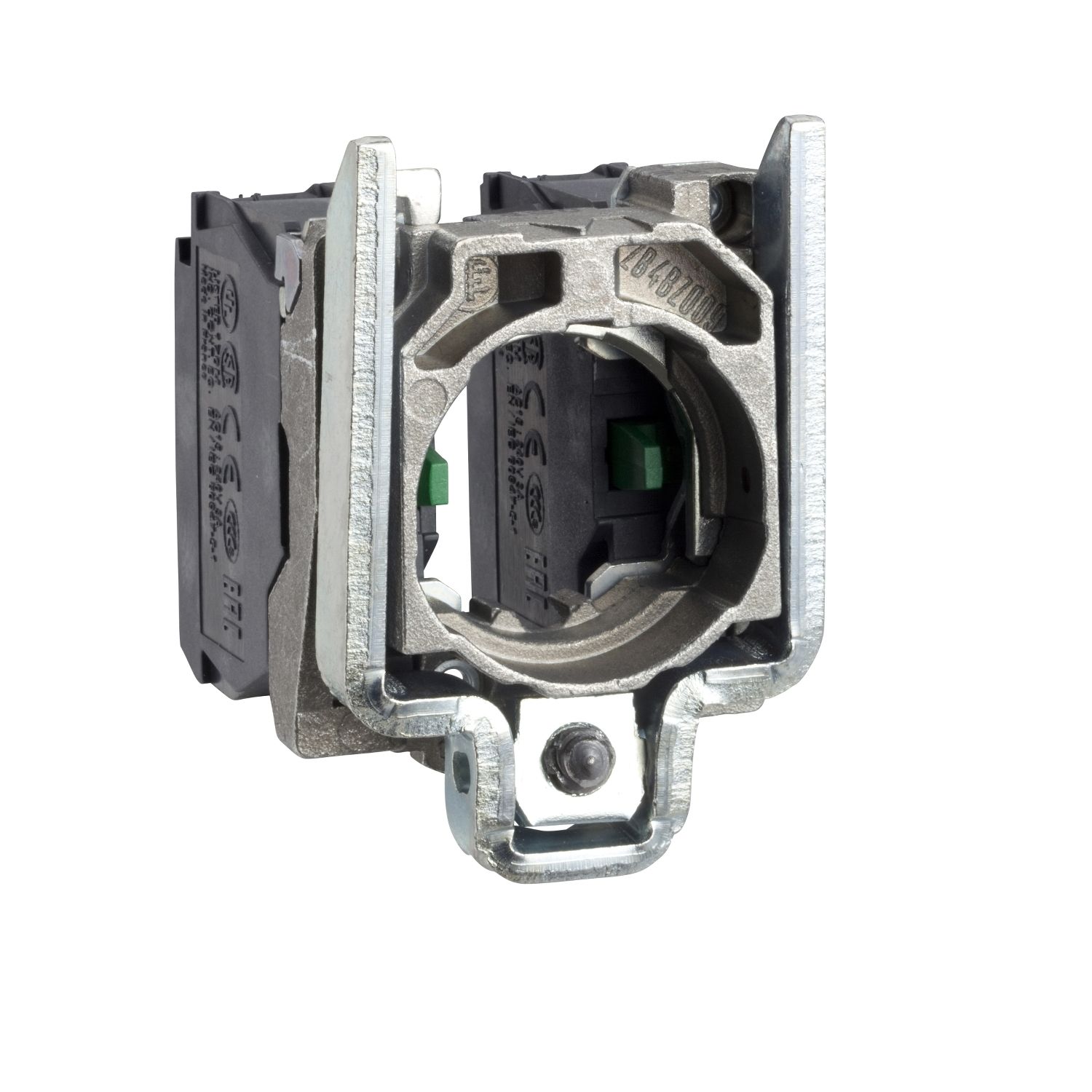 Picture of Complete body contact assembly for joystick controller, Harmony XB4, contact block with body fixing collar, 2NO