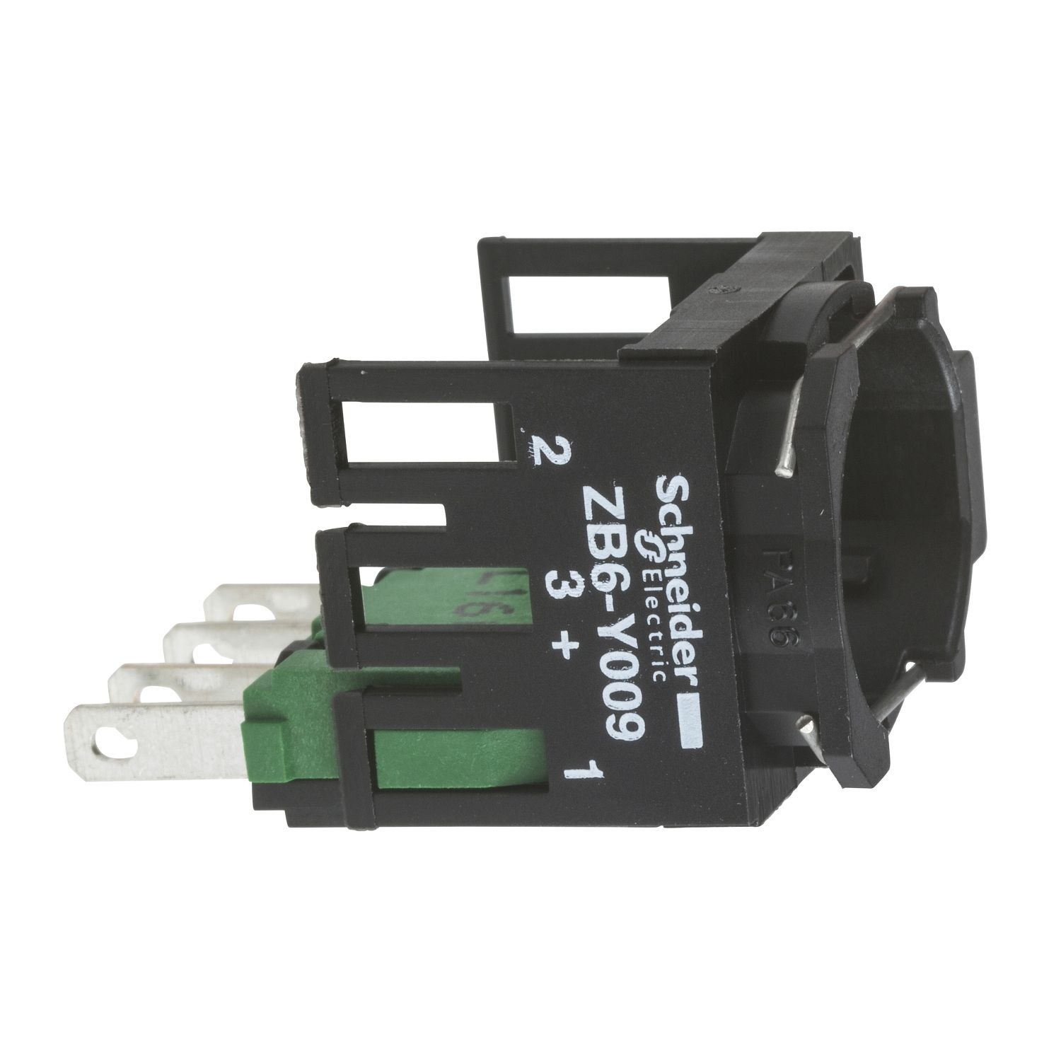 Picture of Complete body for push buttons or selector switches, Harmony XB6, single contact, with body fixing collar, faston connector, 1NO