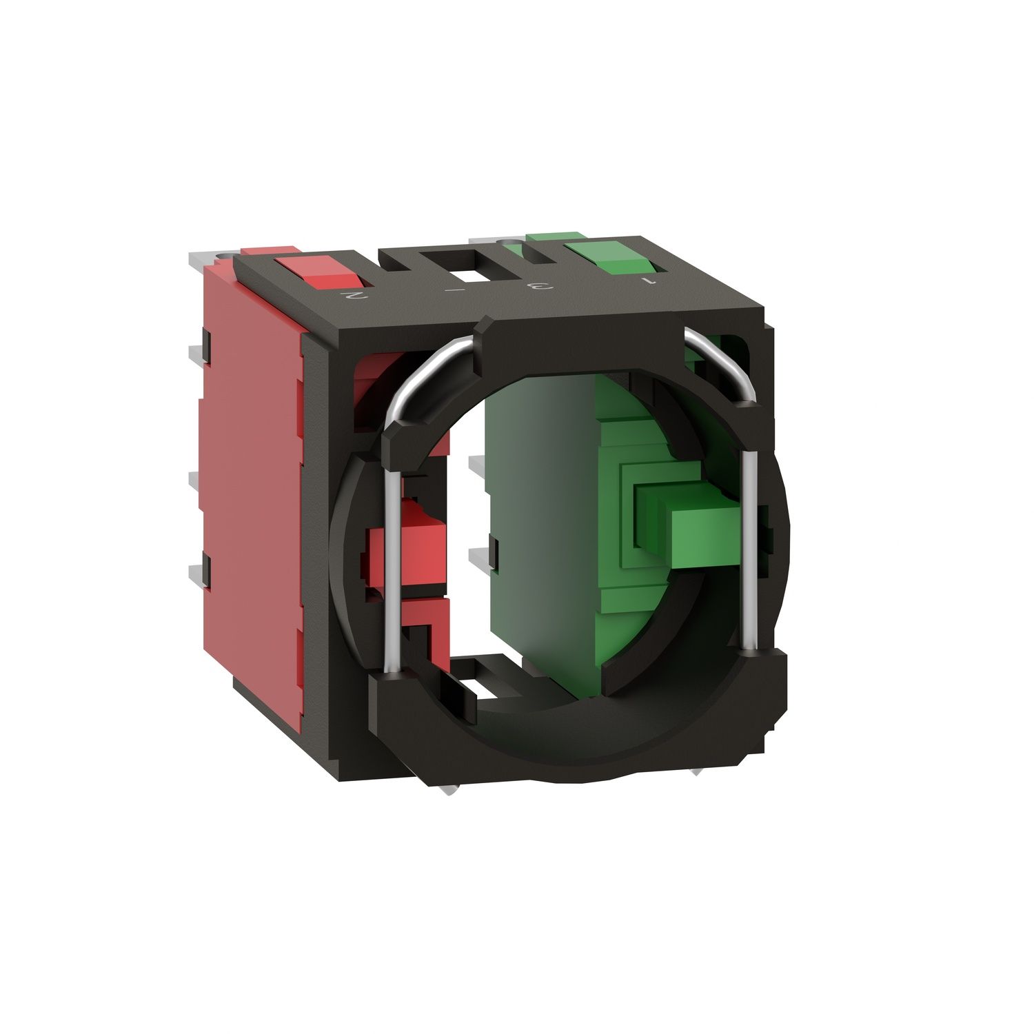 Picture of Complete body for push buttons or selector switches, Harmony XB6, single contact, with body fixing collar, faston connector, 1NO + 1NC