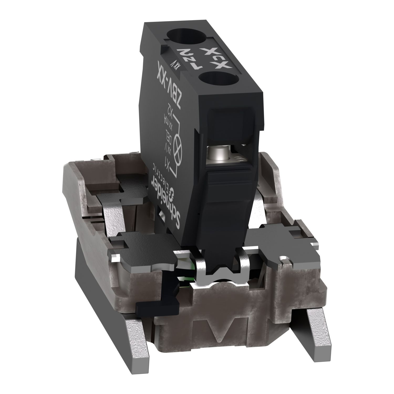 Picture of Complete body light block assembly, Harmony XB4, metal, universal LED, body fixing collar, 24...120V AC DC