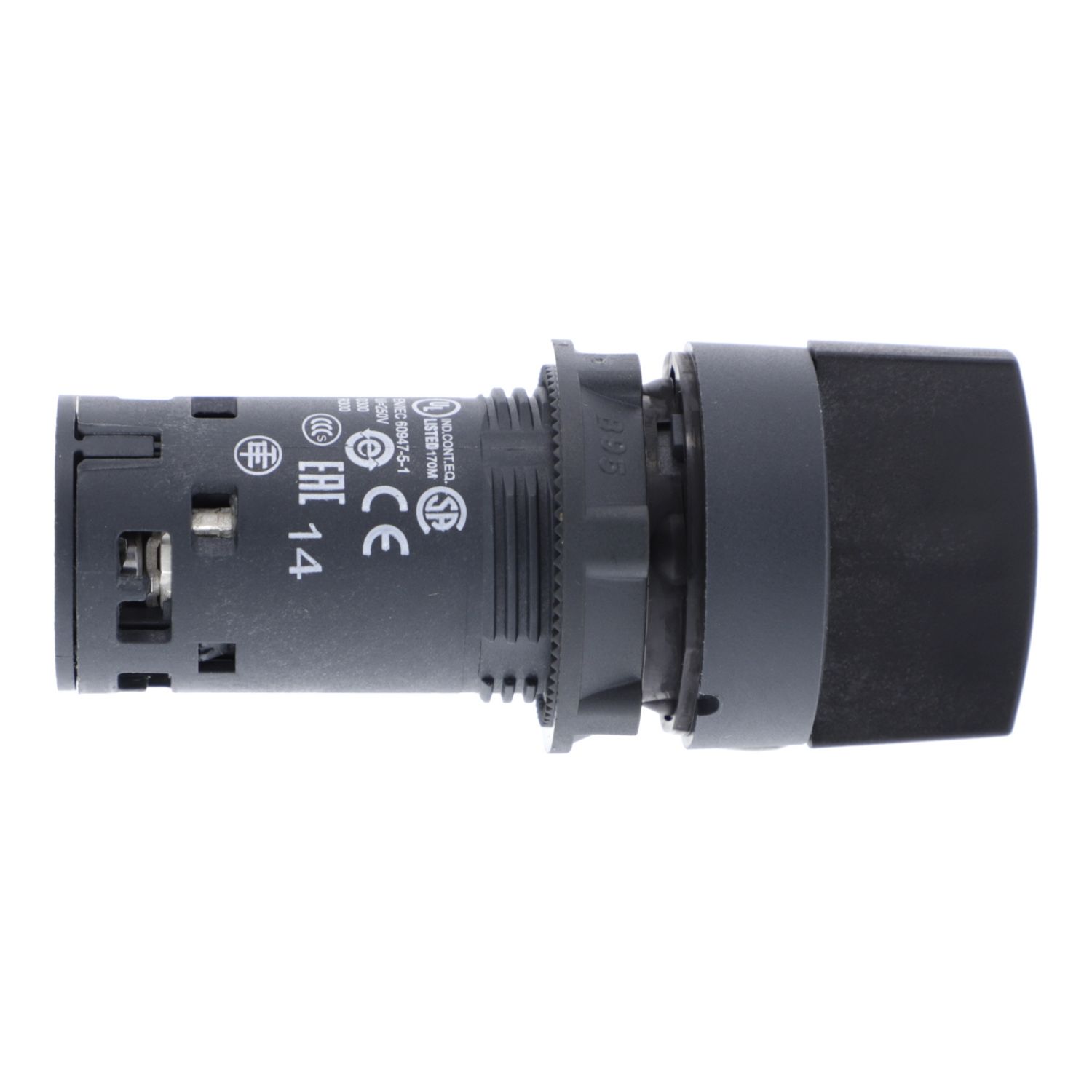 Picture of Monolithic selector switch, Harmony XB7, plastic, black, 22mm, stay put, 3 positions, stay put, 2NO