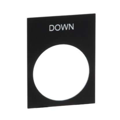 Picture of Marked legend, Harmony XAC, nameplate, 30 x 40mm, plastic, black, 22mm push button, white marked DOWN