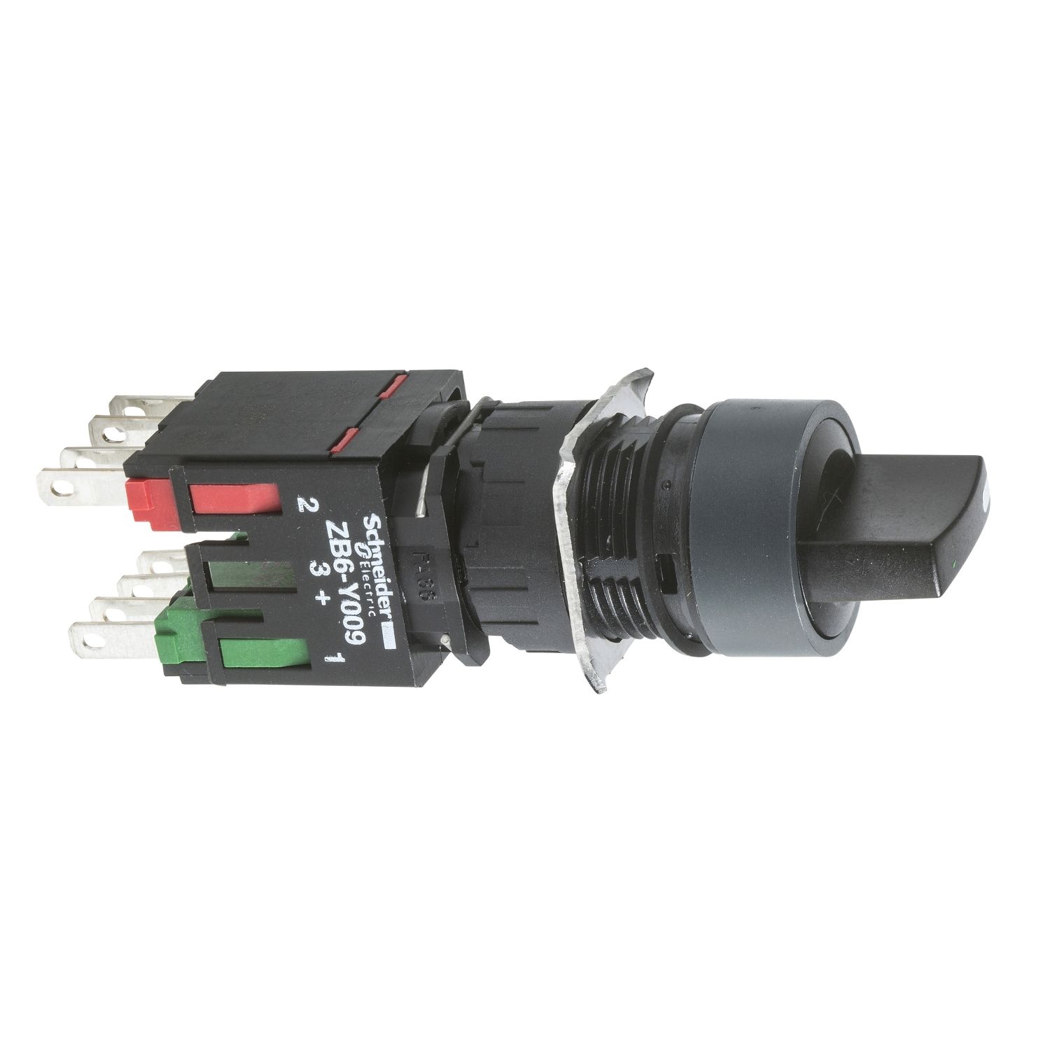 Picture of Selector switch, Harmony XB6, black round, 16mm, 3 positions, stay put, 1NO