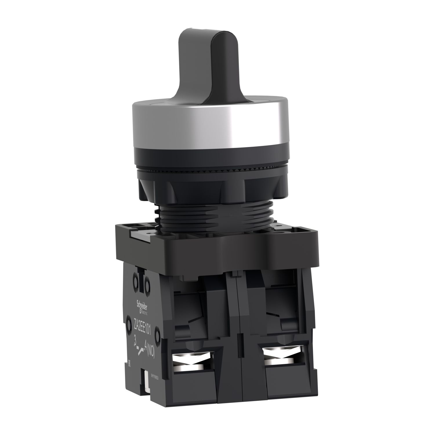 Picture of Complete selector switch, Easy Harmony XA2, plastic, black, 22mm, 3 positions, spring return to center, 2NO