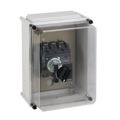 Picture of polyester insulated enclosure, VigiComPact NSX400, with black extended rotary handle, IP55, IK08