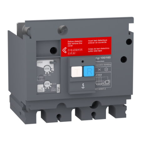 Picture of Earth-leakage add-on protection module, EasyPact CVS 100/160, 200VAC to 440VAC, 30mA to 10A, 3 poles