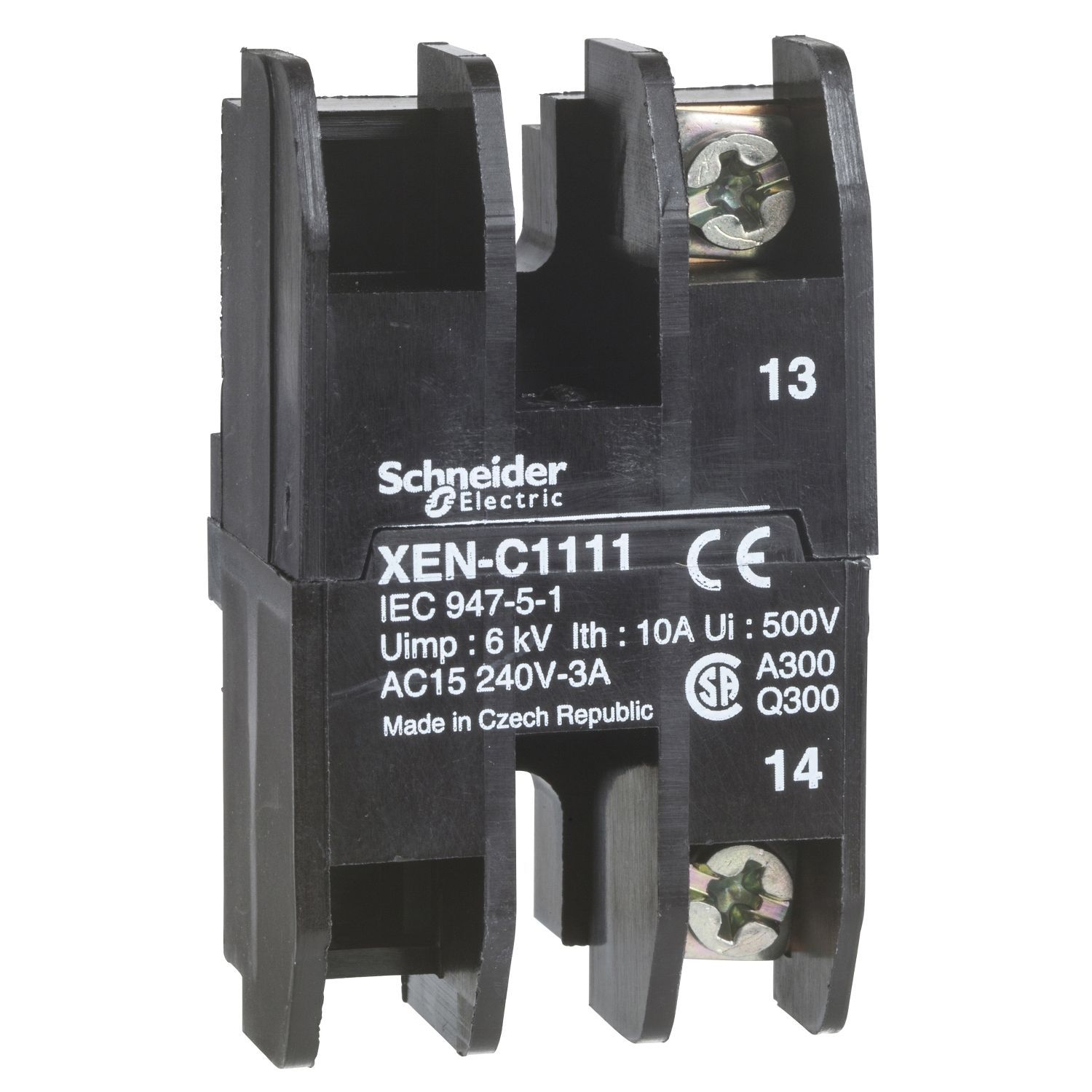Picture of Contact block, Harmony XAC, single contact, spring return, single speed, front mounting, 1NC + 1NO