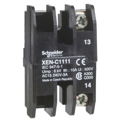 Picture of Contact block, Harmony XAC, single contact, spring return, single speed, front mounting, 1NC + 1NO