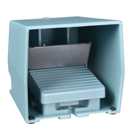 Picture of Single foot switch, Harmony XPE, metal, blue, with cover, trigger mechanism, 2 steps, 2 contacts 1NC+NO, IP66