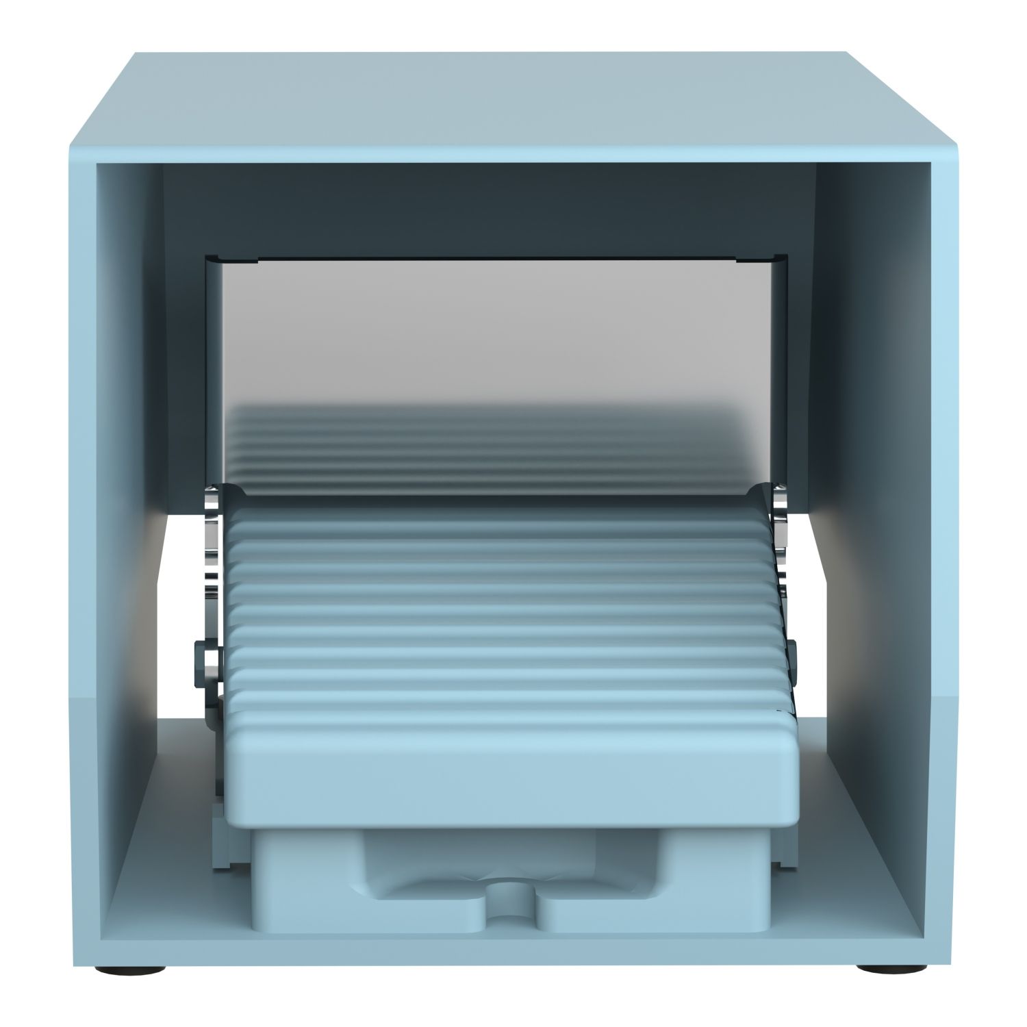 Picture of Single foot switch, Harmony XPE, metal, blue, with cover, trigger mechanism, 2 steps, 2 contacts 1NC+NO, IP66