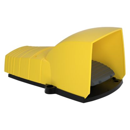 Picture of Single foot switch, Harmony XPE, plastic, yellow, with cover, 1 step, 1 contact 1NC+NO, IP55
