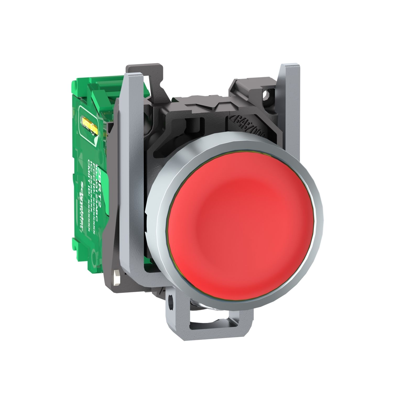 Picture of Wireless and batteryless transmitter, Harmony XB5R, push button, metal, red, 22mm, spring return