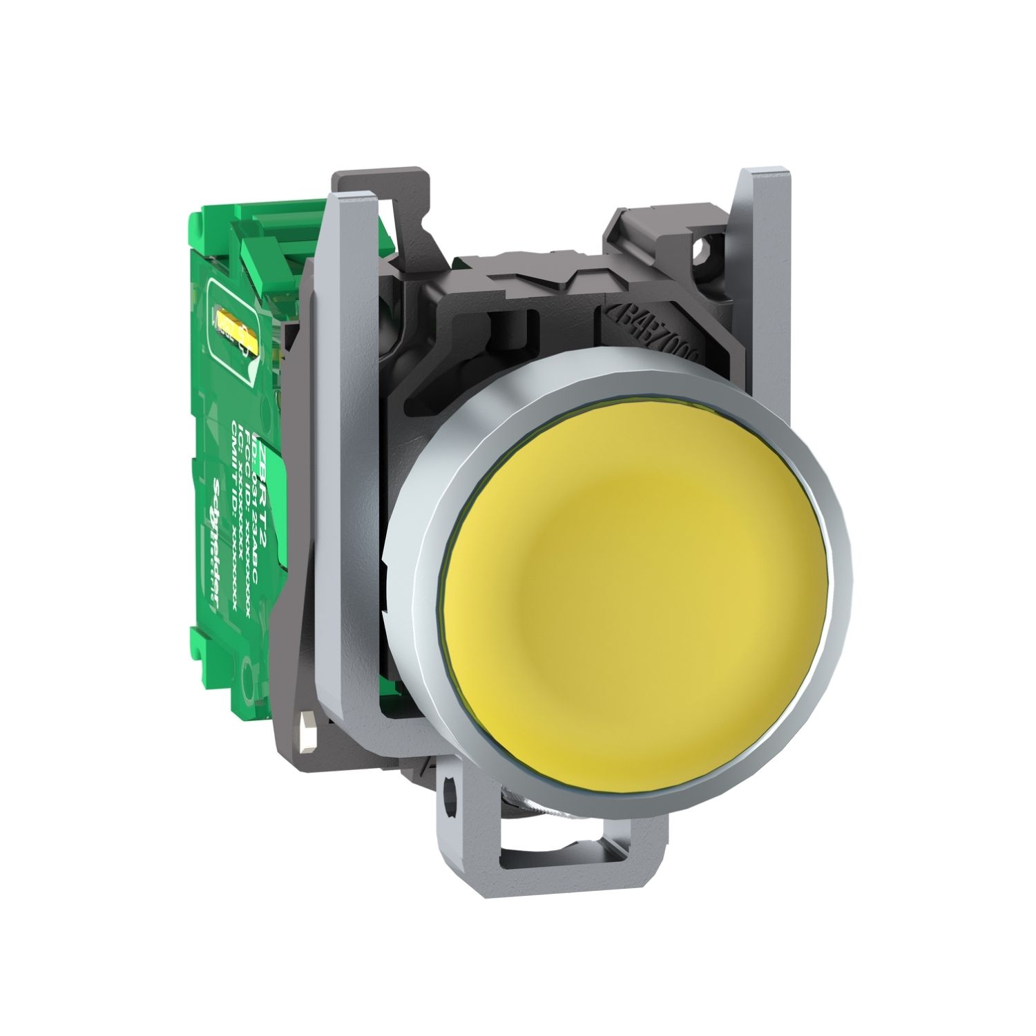 Picture of Wireless and batteryless transmitter, Harmony XB5R, push button, metal, yellow, 22mm, spring return