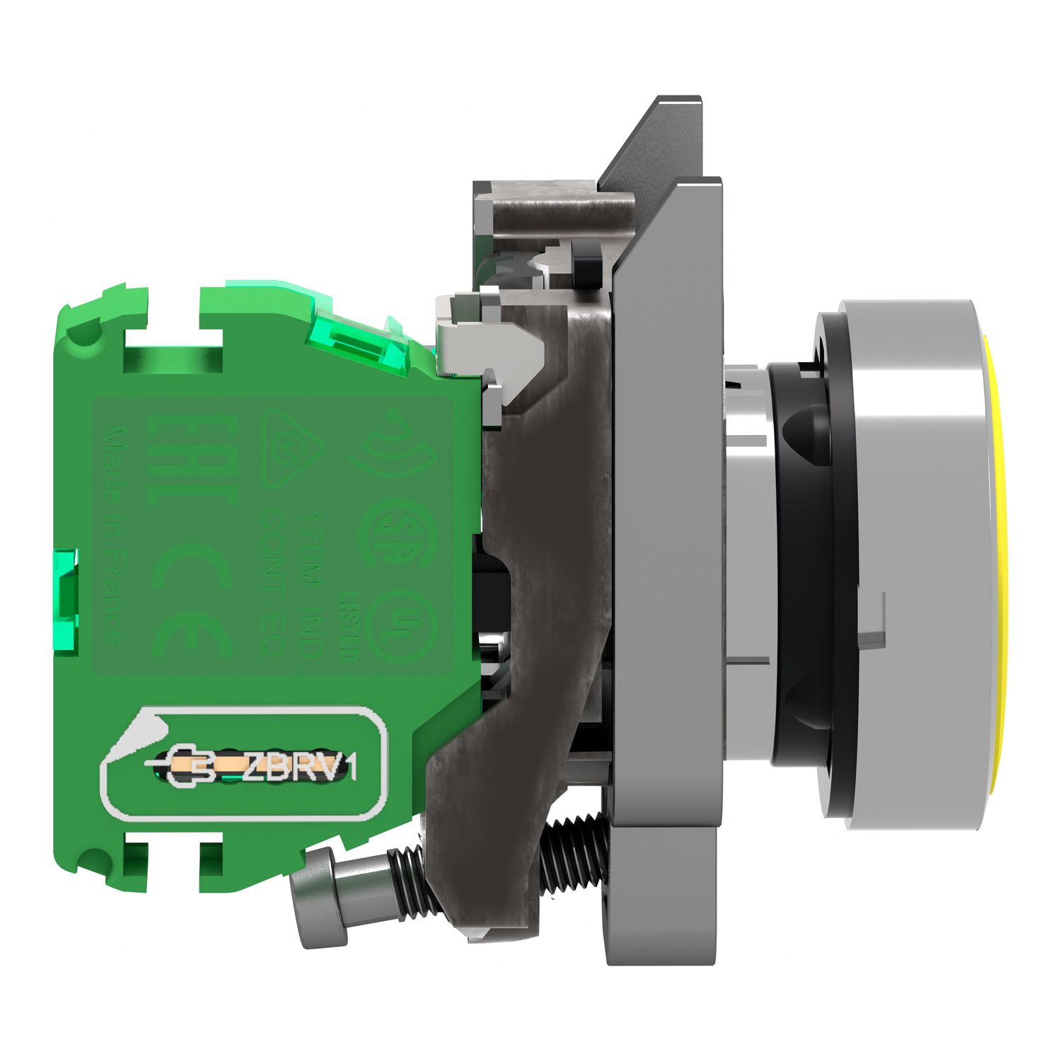 Picture of Wireless and batteryless transmitter, Harmony XB5R, push button, metal, yellow, 22mm, spring return