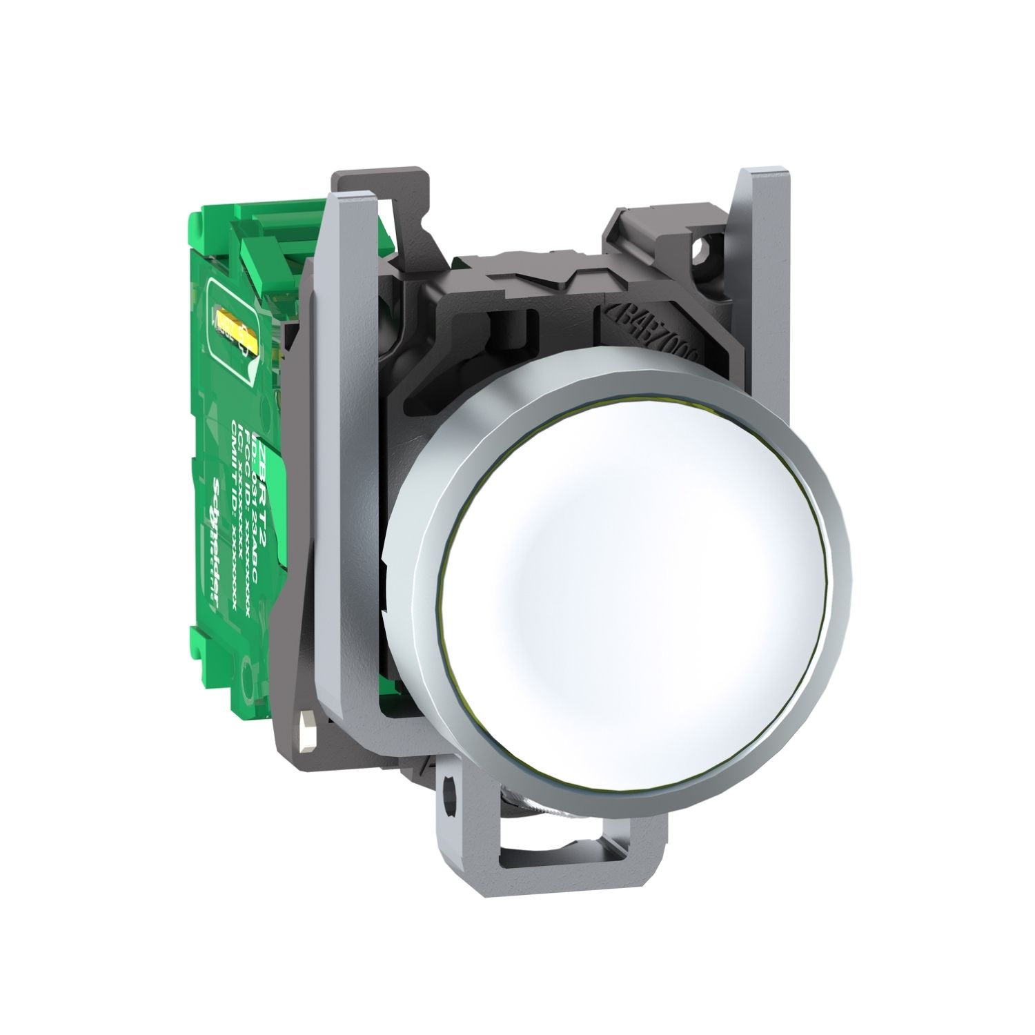 Picture of Wireless and batteryless transmitter, Harmony XB5R, push button, metal, white, 22mm, spring return