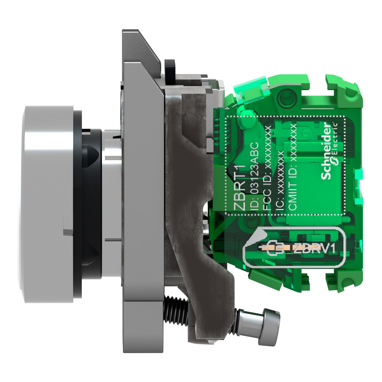 Picture of Wireless and batteryless transmitter, Harmony XB5R, push button, metal, white, 22mm, spring return