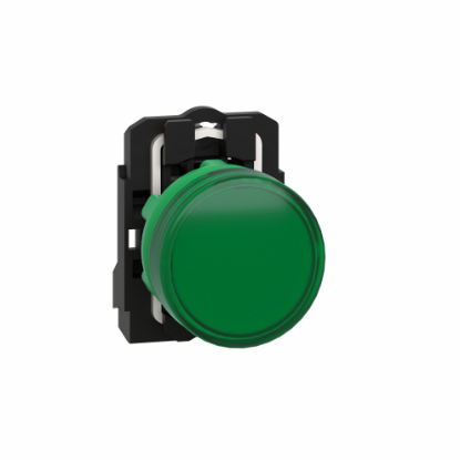 Picture of pilot light, Harmony XB5, grey plastic, green, 22mm, universal LED, plain lens, 110...120V AC