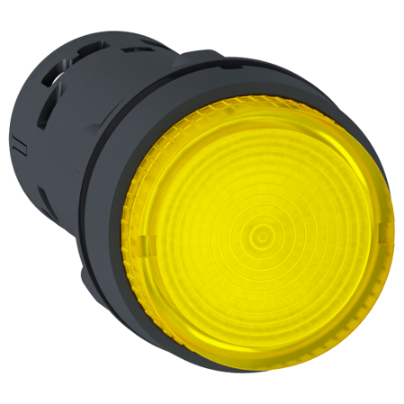 Picture of Monolithic illuminated push button, Harmony XB7, plastic, yellow, 22mm, integral LED, spring return, 230...240V AC, 1NO