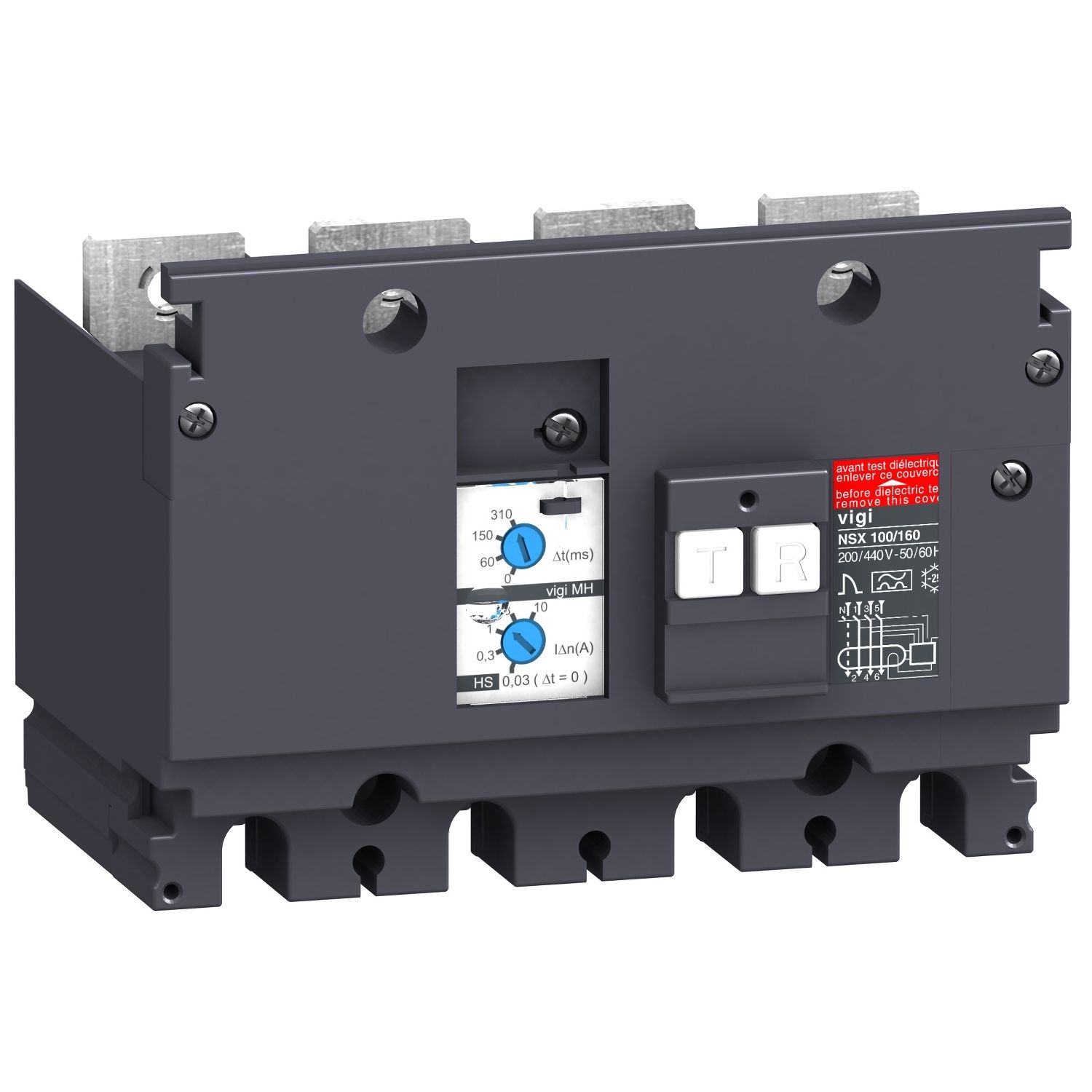Picture of Earth-leakage add-on protection module, ComPact NSX 250, MH type, 440 VAC to 550 VAC, 30 mA to 10 A, 4 poles