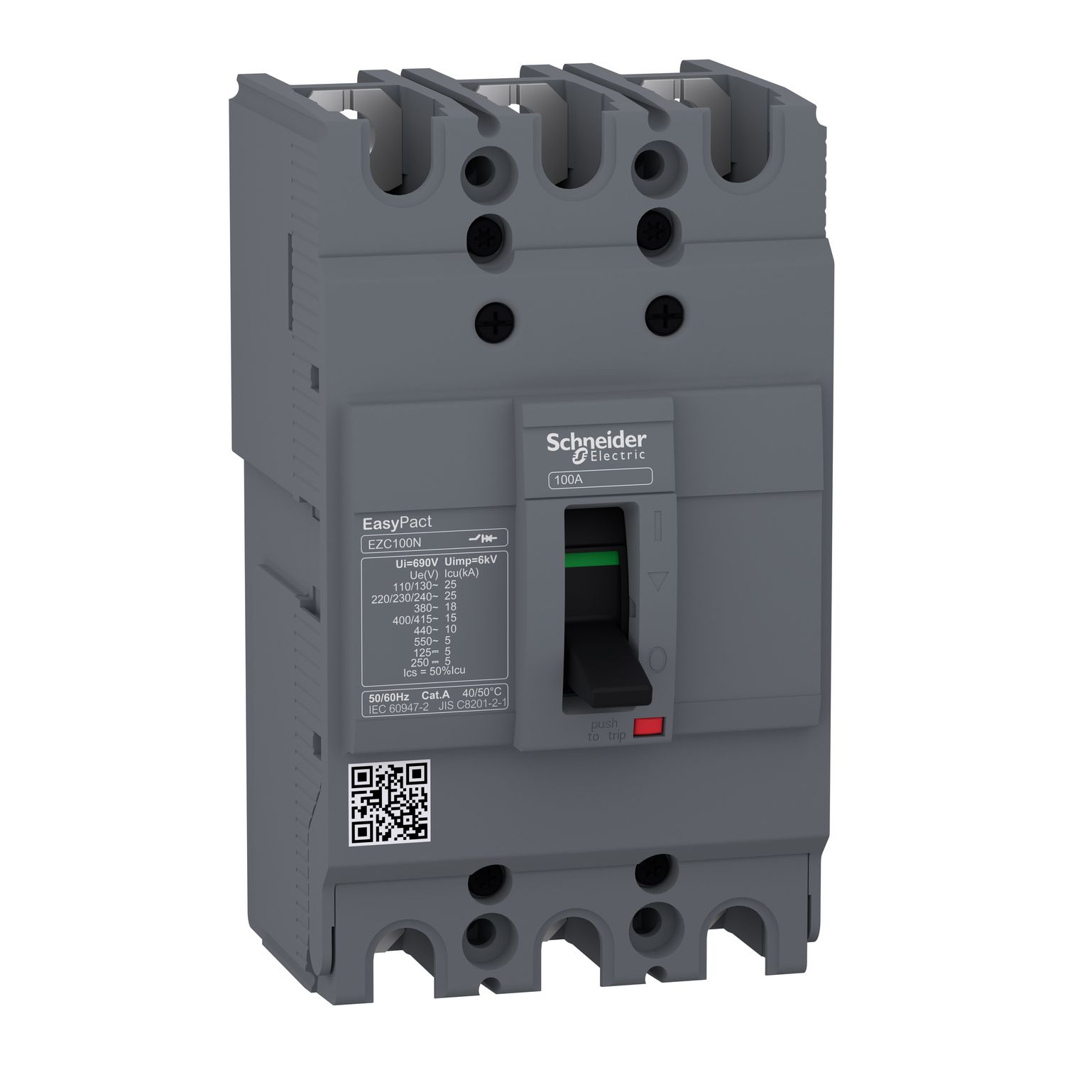 Picture of circuit breaker,EasyPact EZC100N ,TMD, 60A ,3 poles 3d