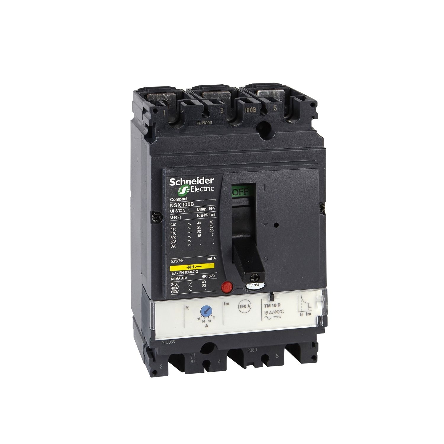Picture of Circuit breaker, ComPact NSX160B, 25kA/415VAC, TMD trip unit 100A, 3 poles 3d
