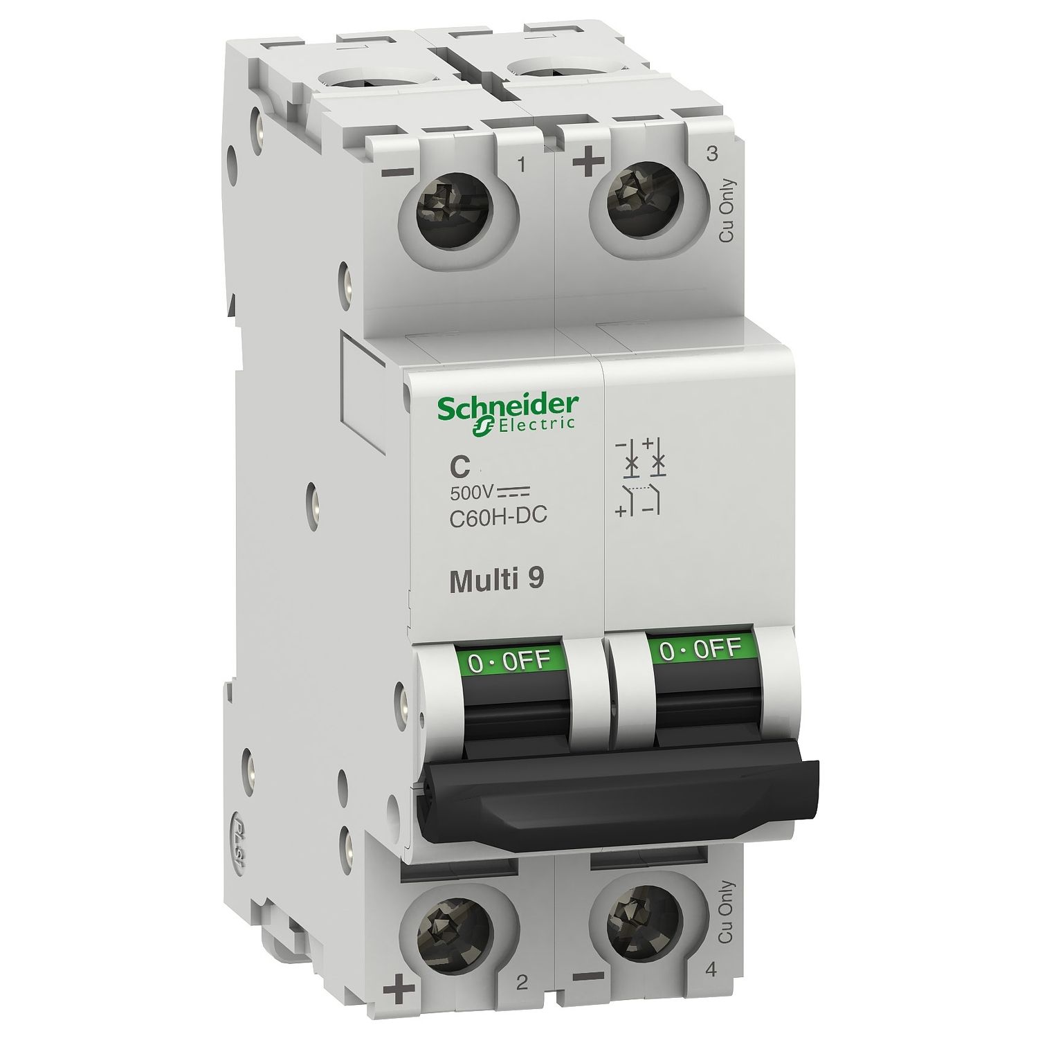 Picture of Miniature circuit breaker (MCB), Multi9 C60H-DC, 2P, 5A, C curve, 5kA (UL1077), 6kA (IEC/EN 60947-2)