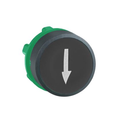 Picture of Push button head, Harmony XB5, plastic, flush, black, 22mm, spring return, marked DOWN ARROW