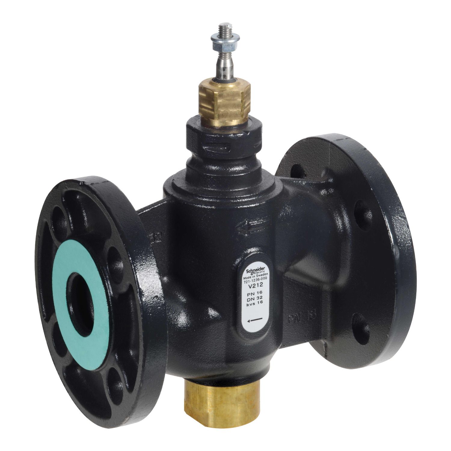 Picture of Venta V212 Globe Valve, 2-Way, PN16, Flanged, Balanced Plug, DN40, 25 Kvs, Nodular Iron, Brass Plug, Stem Up Closed.