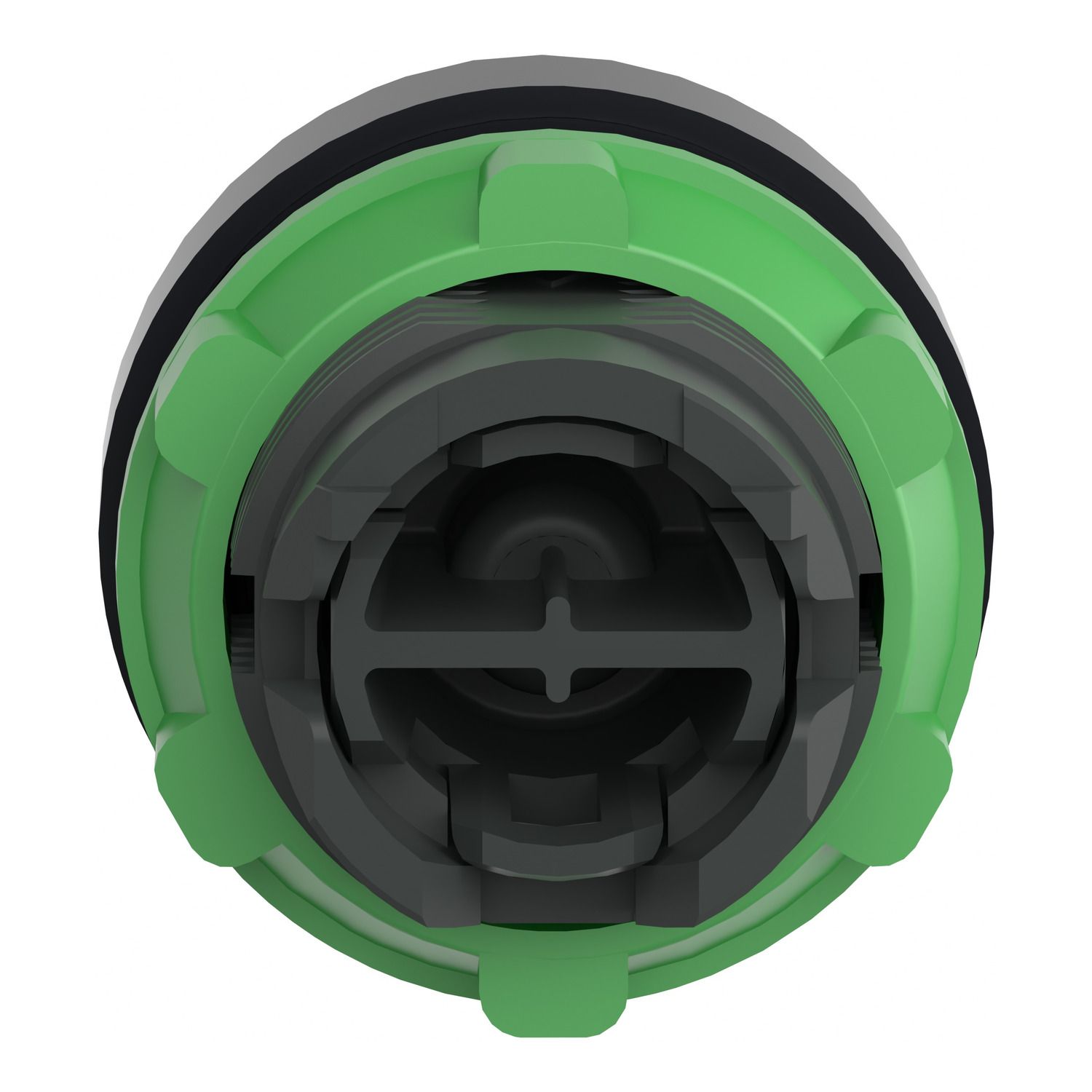 Picture of Push button head, Harmony XB5, plastic, flush, black, 22mm, spring return, coloured boot, unmarked