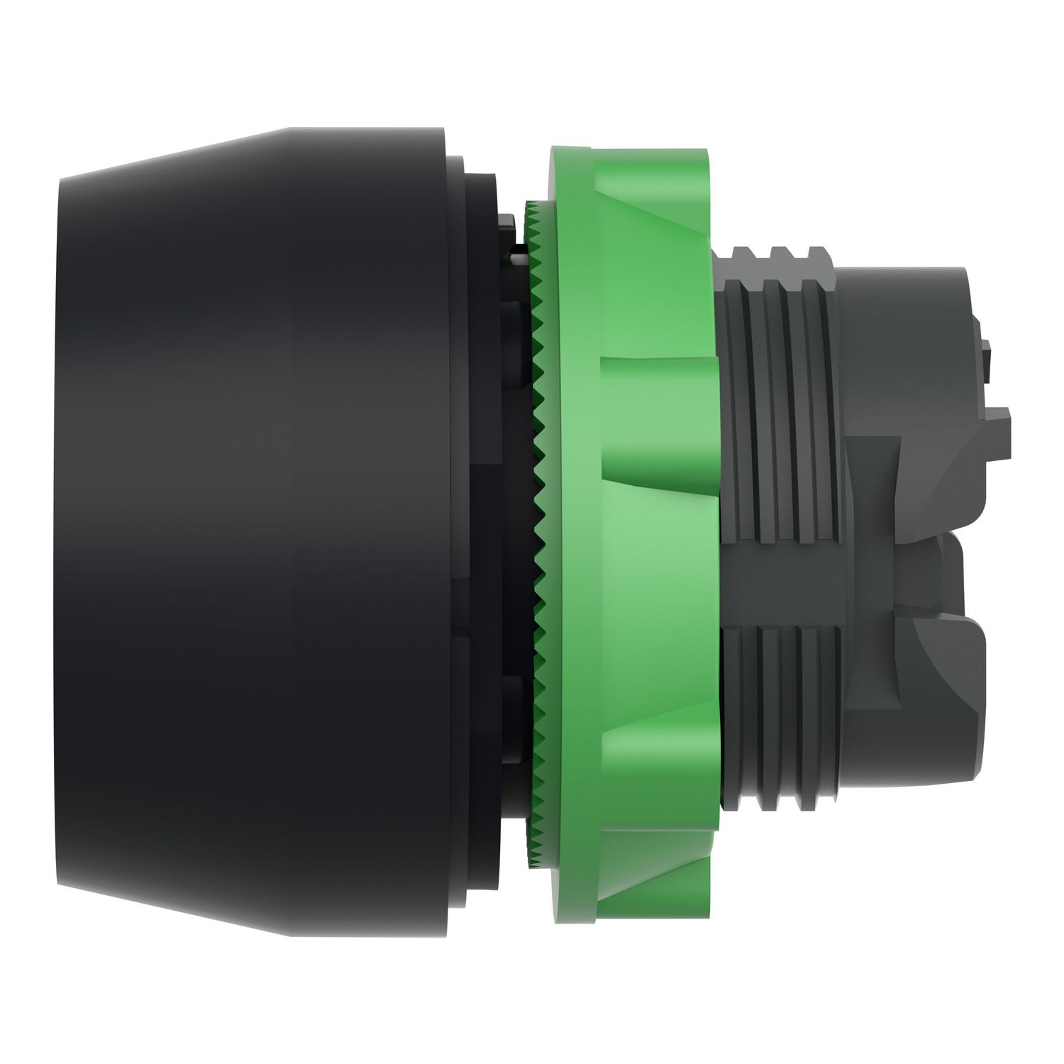 Picture of Push button head, Harmony XB5, plastic, flush, black, 22mm, spring return, coloured boot, unmarked