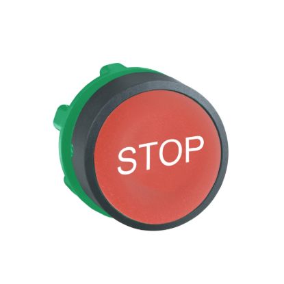 Picture of Push button head, Harmony XB5, plastic, flush, red, 22mm, spring return, marked STOP